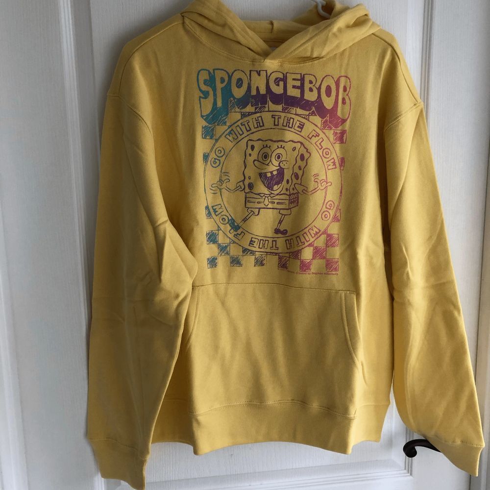 Old Navy Spongebob Go With The Flow Yellow Hoodie Sweatshirt Adult Size XL NWT